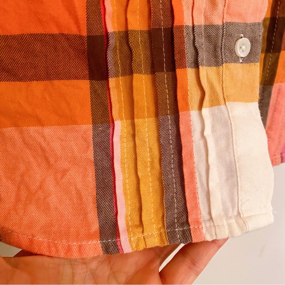 🍊 J.CREW ORANGE YELLOW RUFFLE COLLAR PLAID BUTTON DOWN SHIRT! - Picture 11 of 16